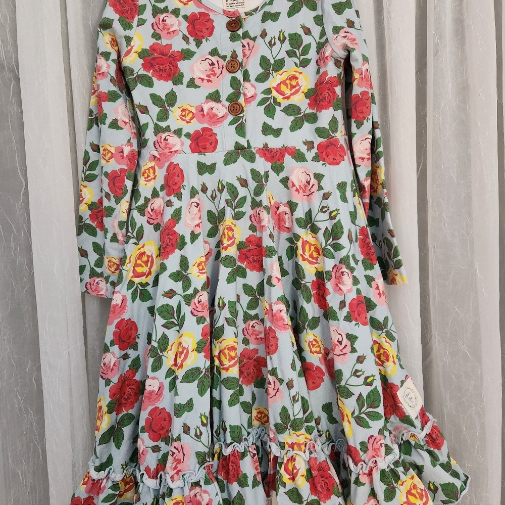 Olivia Mae Charming Long Sleeve Floral Dress w/ Red,Pink,Yellow Blooms, S7/8,EUC - Picture 7 of 7